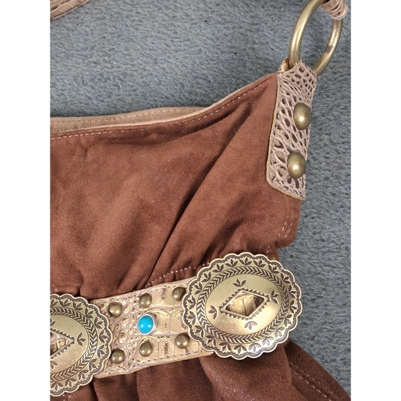Kathy Van Zeeland Chocolate Brown Concho Belt Handbag Boho Designer‎ Bead Hippie - Picture 4 of 12